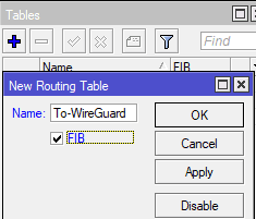 Создать таблицу маршрутизации для WireGuard